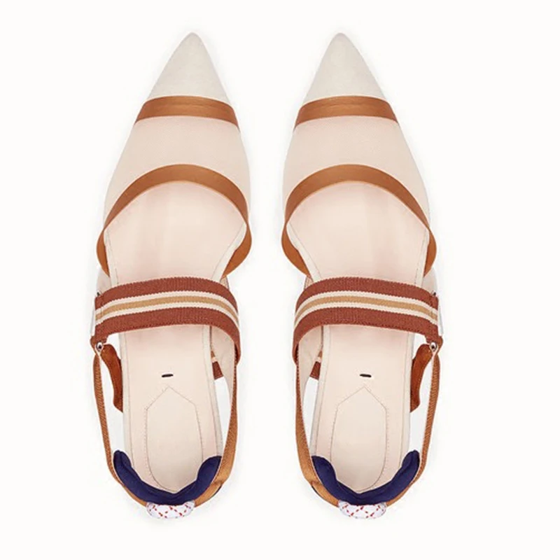 Дизайнерские корейские босоножки из сетчатого материала; красивая женская обувь на плоской подошве; женская обувь с петлей на пятке с острым носком; летняя дышащая обувь синего цвета - Цвет: Коричневый