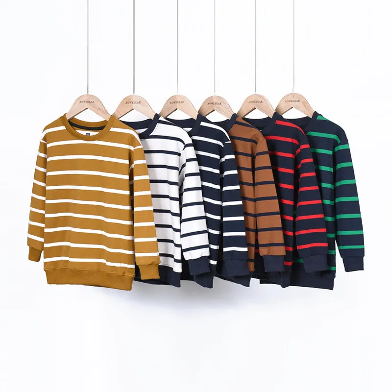 

Boys' Crew-Neck Sweatshirts Fashion Stripe Design Kids Hoodie Terry Cotton Tops For Children's Age 5-14 Years Wear LC375