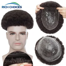 Men Toupee Afro Kinky Skin Hair Replacement System 0.1mm Thin Hair Transparent Wig 130% Density Curly Male Hair Extensions