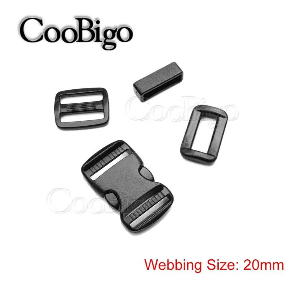 Webbing Size 20mm 50 набор Ассорти ползунок Регулируемый прямоугольник кольцо пояса петли боковой застежкой на пряжку домашних животных воротник лента тесьма для шитья 20/25/30/38/50 мм - Цвет: Webbing Size 20mm