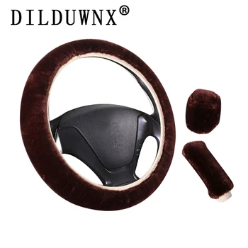 

Winter Car Steering Wheel Cover 16 Colors Universal Handbrake Gear Positioning Three-piece Fur Cover Car Interior Accessories
