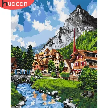 

HUACAN Paint By Number River Drawing On Canvas Gift DIY Pictures By Numbers House Kits Hand Painted Painting Art Home Decor