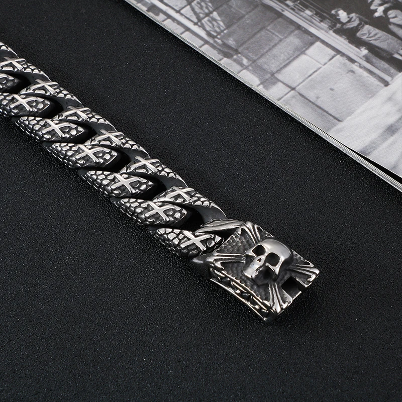 Cool Punk Rock Stainless Steel Men's Bracelets 16MM Wide Vintage Bangles For Men Gothic Skull Jewelry 2020 Pulseras Hombre