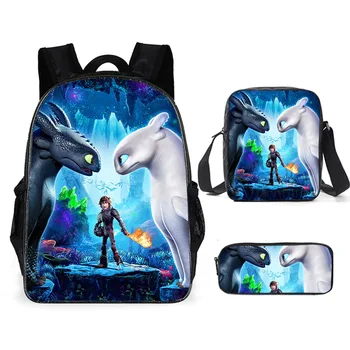 

16Inch/3Pcs How To Train Your Dragon 3D Printing Backpacks Pencil Bag Portfolio School Bags For Boys Girls Bookbag Satchel