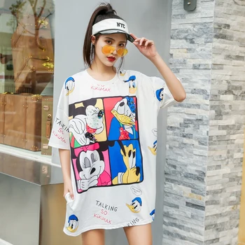 

Women's T-shirt short-sleeved Korean 2020 short-sleeved t-shirt women's mid-length long summer loose print top bf large size T