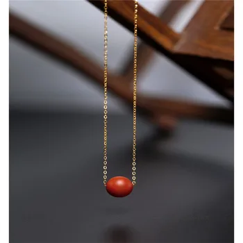 

DAIMI Baoshan South Red Agate Lutong Pendant gemstones Female Day Genuine Ran Yellow 18K Gold Necklace Gift