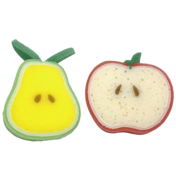 

2pcs Creative Fruit Shape Shower Brushes Sponge Kids Bath Ball Cute Soft Bathing Sponges Body Scrubbers (Apple + Pear)