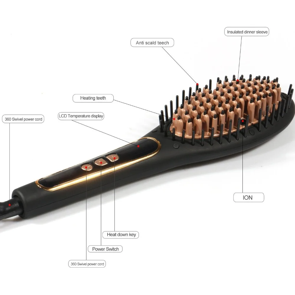 Профессиональный ЖК-дисплей, быстрый выпрямитель для волос, расческа для горячих волос, электрическая гладкая прямая щетка для салона, для укладки волос