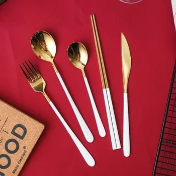 

Spklifey Cutlery Set Gold Spoon Forks Spoons Knives Spoon and Fork Set Chopsticks Stainless Steel Kitchen Cutlery Tableware