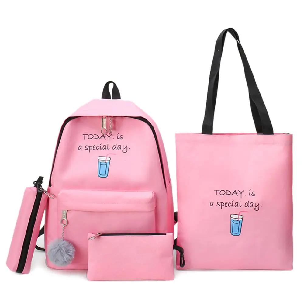 

Women Bags 4pcs/Set Female Fashion Casual Canvas Travel Backpacks Teenagers Girls Leisure Large Shoulder School Book Bags