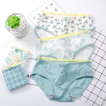 

5PC Ladies' Underwear Pure Cotton Printed Mid-waist Comfortable Girl Students' Triangle Pants