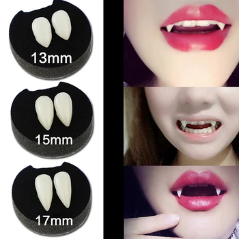

Natural 13/15/17/19mm Halloween Party Cosplay Vampire Fake Teeth Resin with Glue Masquerade Cosplay Makeup Funny Dentures Tools