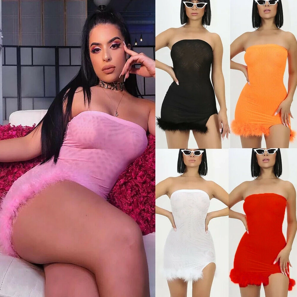 

New Style Women Dresses Summer Casual Irregular Short Beach Strapless Solid Skinny See Through Mini Sundress Fashion Hot 2019