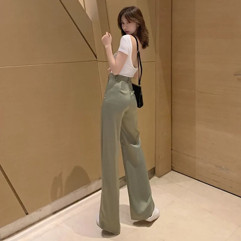 2020 Summer Women High Waist Wide Leg Trousers Korean New Office elegance Ins Thin Straight Pants Casual Pants Lady