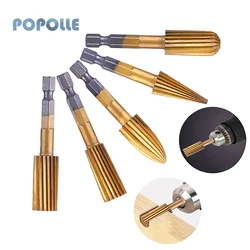 Lime rotative HSS plaquée titane, 5 pièces, pour le travail du bois, la sculpture sur bois, le polissage, le meulage, tête en forme de poignée 6.35mm 