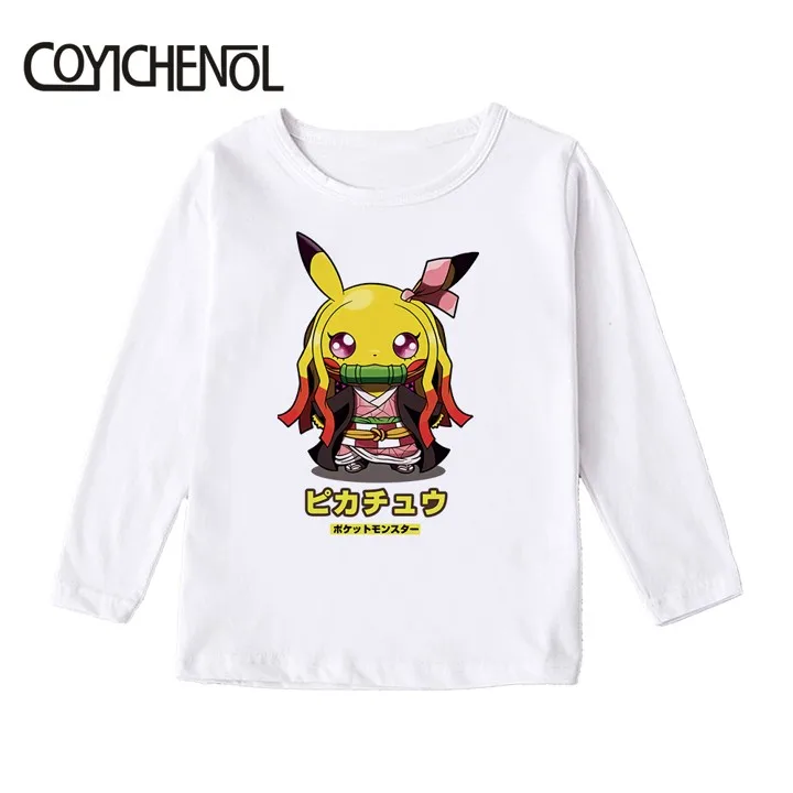 Детская футболка с покемоном; Picachu; детская футболка; коллекция года; сезон лето; От 2 до 12 лет Детская футболка с длинными рукавами и рисунком; топы с рисунками - Цвет: Фиолетовый