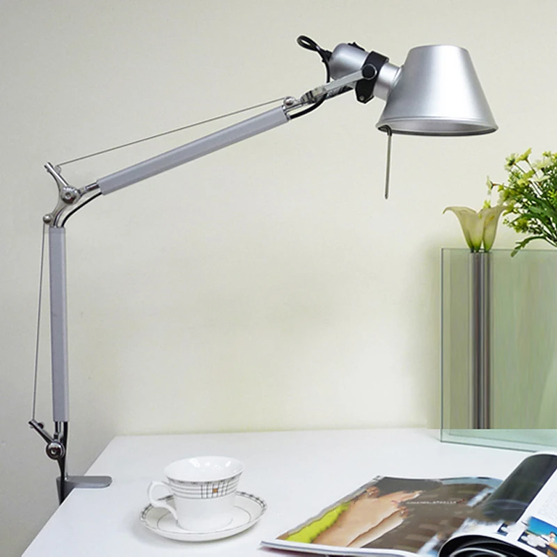 Adjustable Long Swing Arm Desk Lamp Modern Fashion Silver Aluminium Office Reading Study LED Clamp Desktop Table Light with Clip 5