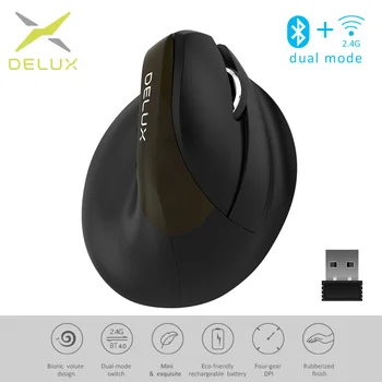 

Delux M618Mini Jet Ergonomic Mouse Wireless Vertical Mouse Bluetooth USB 2.4GHz RGB Rechargeable Silent click Mice for Office