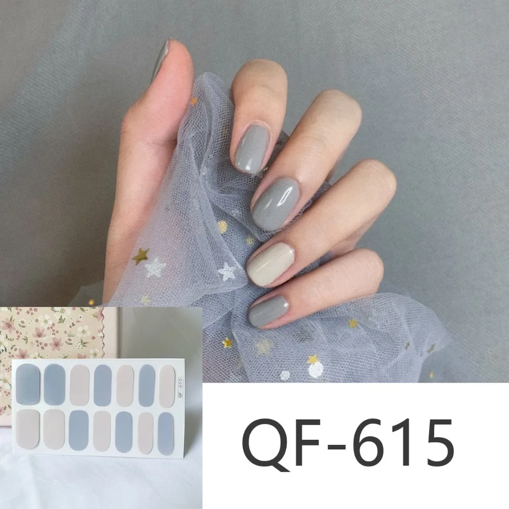 14tips/sheet Milk Heart Nail Wraps Polish Decals Strips Jump Cross Color Glitter 3D Adhesive Full Nail Art Stickers Matte Nails