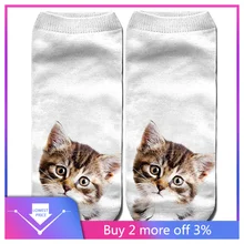 Женские носки, 3D, новинка, безумные, забавные, с котом, короткие носки, милые, цветные, с мультяшным котом, носки-лодочки, calcetines, носочки с принтом# C20