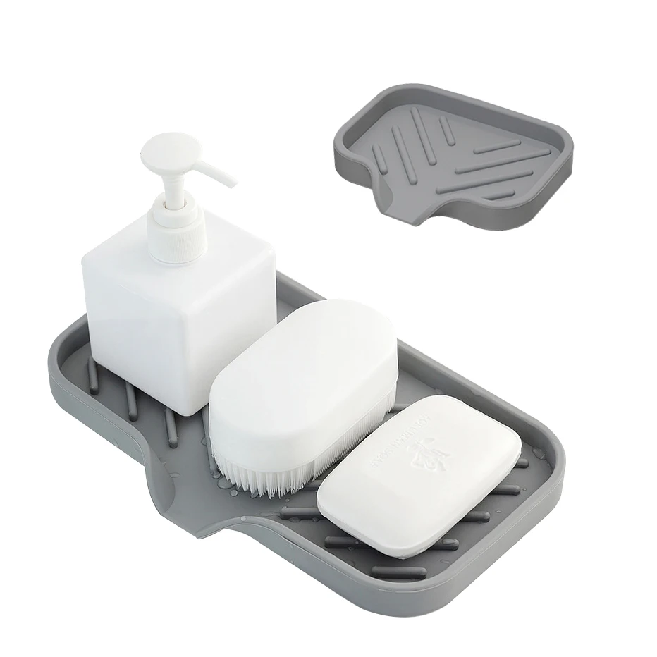 Countertop And Vanity Tray 8x4inch Silicone Soap Dispenser Tray, Sink Tray  For Soap Bottles, Key Trinket Ring Tray Black