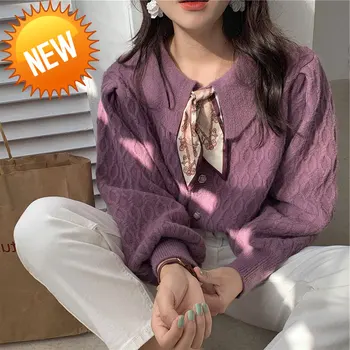 

New 2020 Solid Elegant Women Cardigans Korean Fashion Lapel Knitted Women Sweaters Coat Autumn Winter Clothes Female