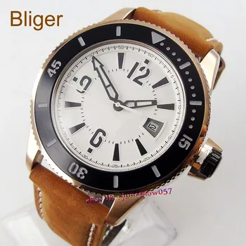

Bliger 43mm Miyota White dial date display luminous ceramic bezel gold case rubber strap Automatic men's watch