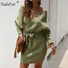 Nadafair Long Sleeve Elegant Tunic Sweater Dress Women Party Bodycon V Neck Casual Mini Slim Knitted Warm Winter Dress ► Photo 3/6
