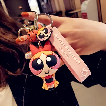 

Cartoon Powerpuff Girl Keychains Cute Flying Girls Car Key Chain Girl Bag Pendant Keyring Lovers Holiday Gift