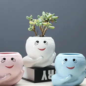 

1Pc Random Color Cartoon Ceramic Pots Desktop Mini Succulent Pots Flower Pots Home Decor Football Flowerpot