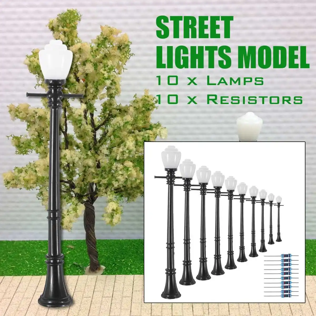 10 шт. модели железнодорожного Досуг фонарный столб лампы Уличные светильники O масштаб светодиодов 3V