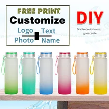 

500ML Diy Custom Gradient Color Frosted Glass Water Bottle Cup Printed Text Logo Photo Picture Image Mug Personalized Gift Lid