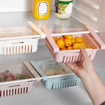 

Multifunction Refrigerator Storage Basket Rack Fridge Freezer Shelf Holder Pull-out Kitchen Plastic Drawer Organizer Space Saver