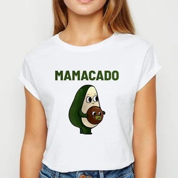 

Vegan Avocado Mamacado T-shirts Avant-garde Spring Summer ropa mujer T shirt Women White Casual Women's shirt O-Collar Tshirt