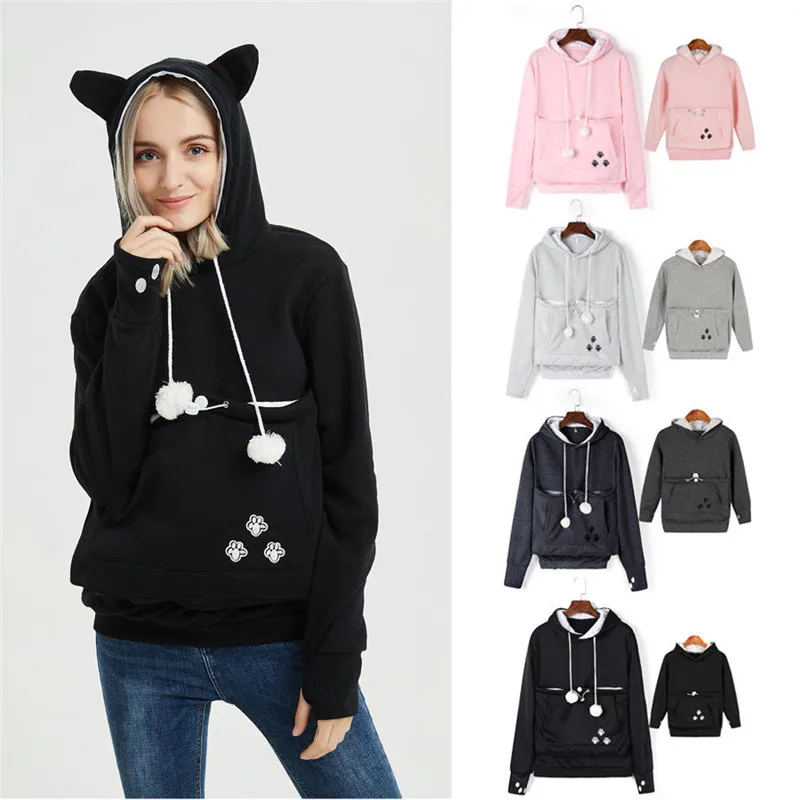 PUDCOCO 1PC Family Matching Women Kangaroo Pet Dog Cat Holder Pouch Hoodies Sweatshirt Pullover Coat | Мать и ребенок