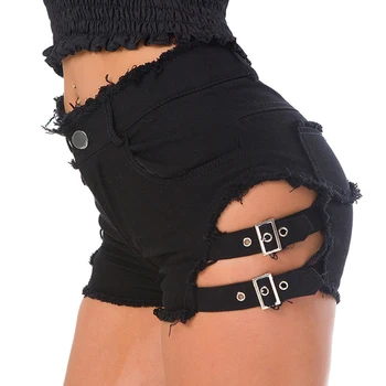 

High waist denim knotted hole jeans hot short summer beach fashion club party bottom women sexy mini short jeans booty shorts