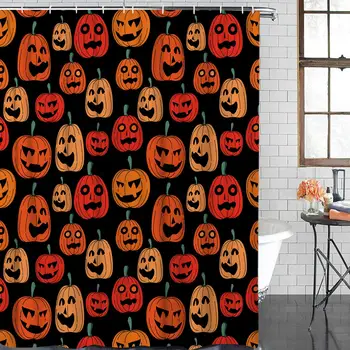 

Fabric Shower Curtain Pumpkin Halloween Theme Decoration Durable Polyester Fabric Bathroom Set with Hooks, 72" x 72"