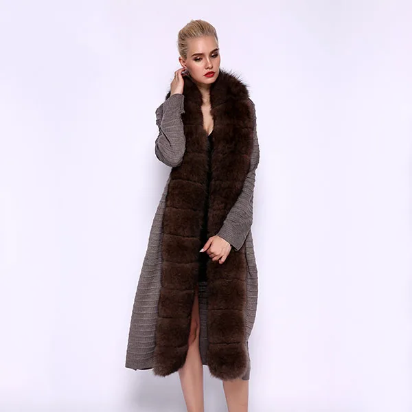 Светло-серый JEPLUDA, модный длинный свитер, зимнее пальто для женщин, высокое качество, шерсть, смесь натурального Лисьего меха, зимняя меховая куртка, настоящее меховое пальто для женщин - Цвет: Светло-серый