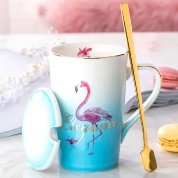 

Creative Cute Ceramic Mug With Lid Spoon Coffee Milk Cup Household Tea Cup Korean Female Personality Student Drinkware