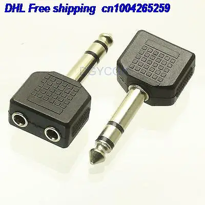 

DHL 200pcs Adapter 6.35 male plug to 2x3.5mm 1/8" female jack Stereo for Headphone connector 22-ct