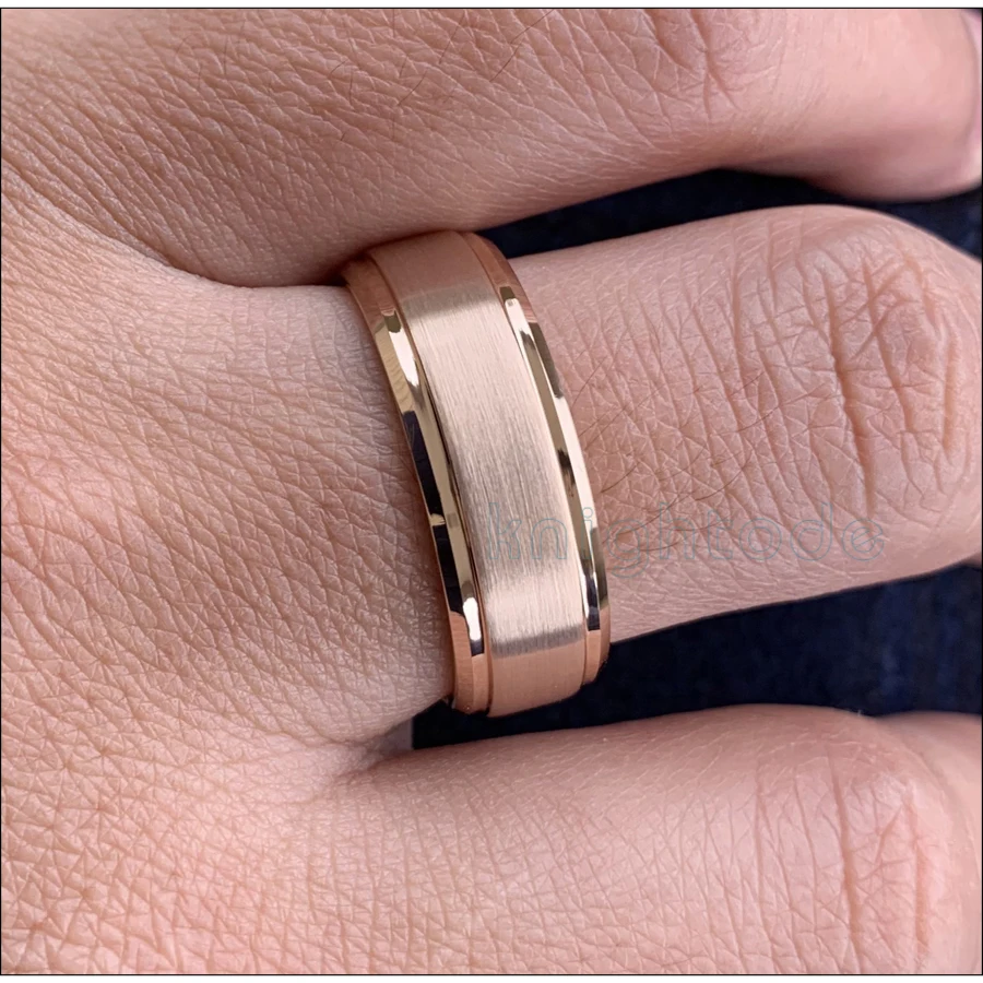 6mm 8mm Rose Gold Tungsten Carbide Wedding Band Ring Men  Women Jewelry Gift Beveled Stepped Edges Brushed Finish Comfort Fit