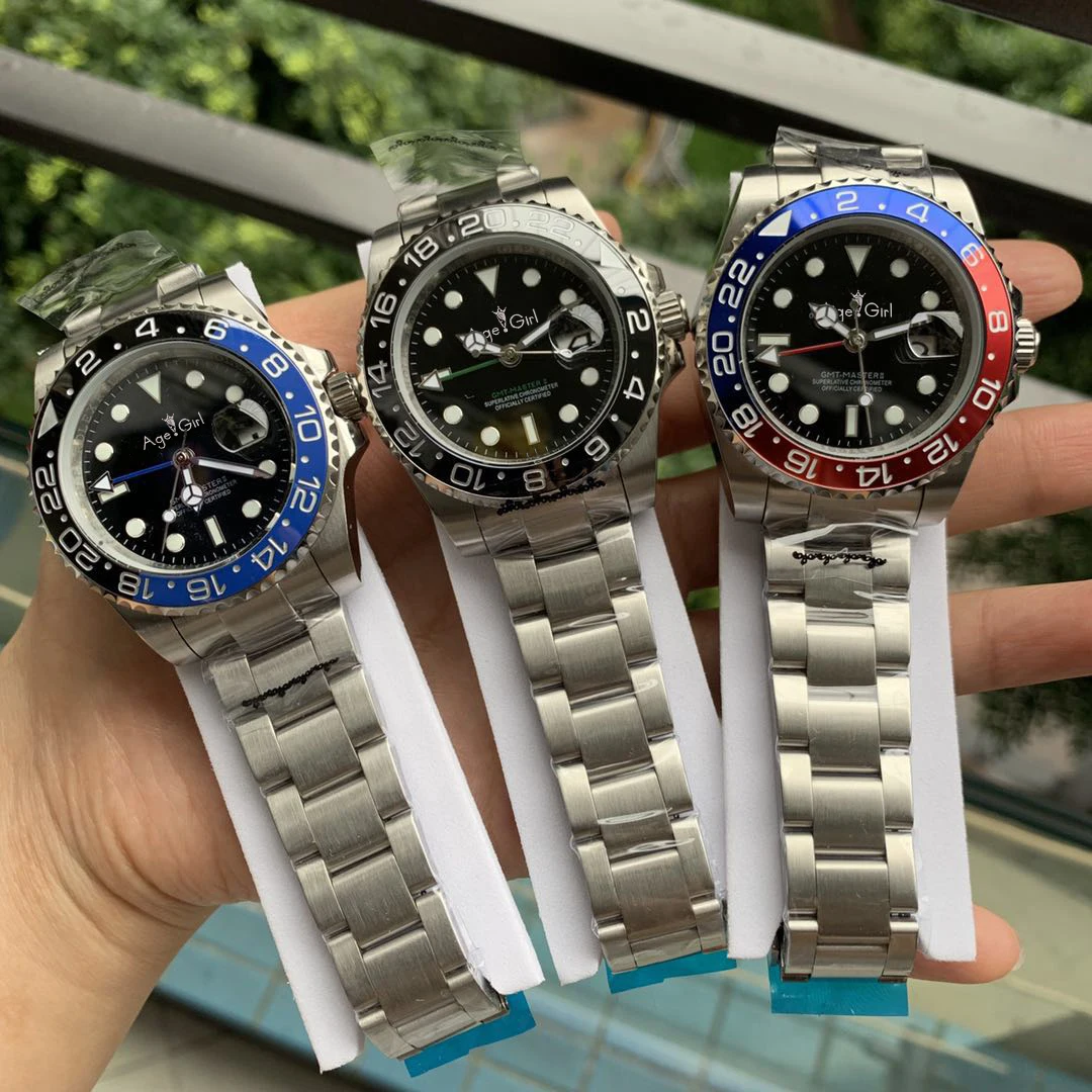 

Luxury Brand New Men Automatic Mechanical Watch Red Black Blue Ceramic GMT II Stainless Steel Sapphire Pepsi Luminous Batman