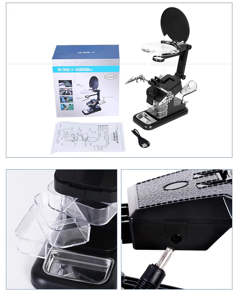 Desktop Magnifier 2 LED Welding Magnifying Glass with LED Light 3 Hand Soldering Pcb Holder Auxiliary Clip Magnifier Repair Tool