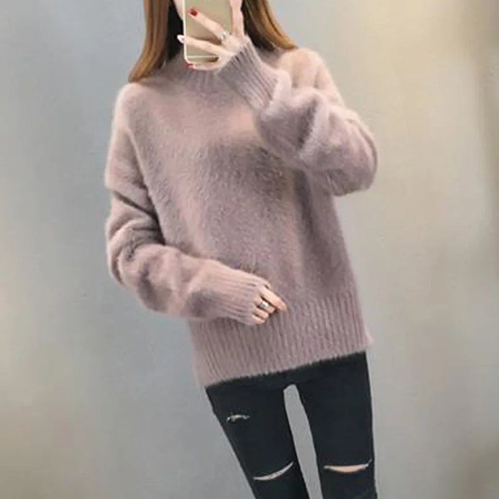 Бархатный свитер с высоким воротом, пуловер, топ, зимний женский винтажный Повседневный Однотонный свитер с длинным рукавом, джемпер-женский свитер con encaje