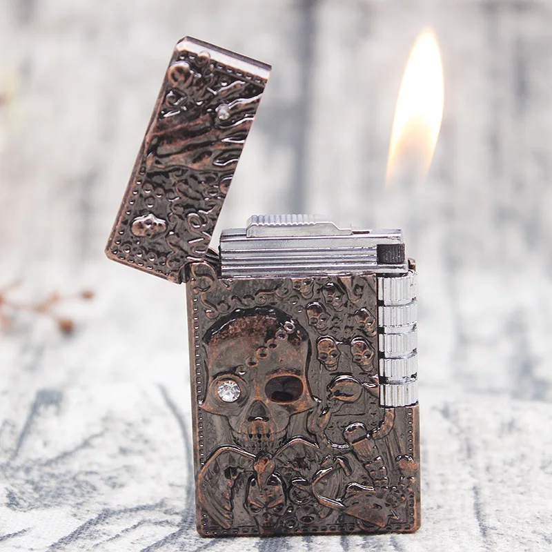 

Torch Free Skull Flint Lighter Fire Ping Bright Sound Turbo Grinding Wheel Lighter Butane Metal Gas Cigarette Cigar Lighter