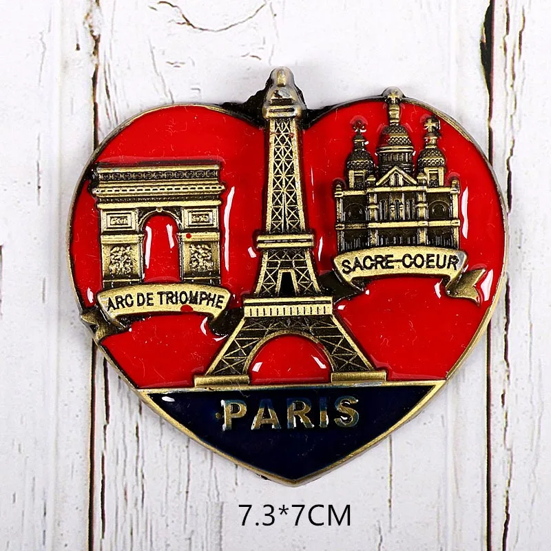 Металлический холодильник, украшенный французским Парижским пейзажем, Эйфелевой башней, пирамидой, статуэткой Оскара, памятный подарок для мирового туризма - Цвет: paris3