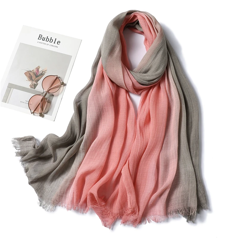 Женский шарф модный градиент сплошной хлопок Шали Обертывания для леди зимние шарфы Hijabs женский газовый шарф палантины Шея повязка на голову