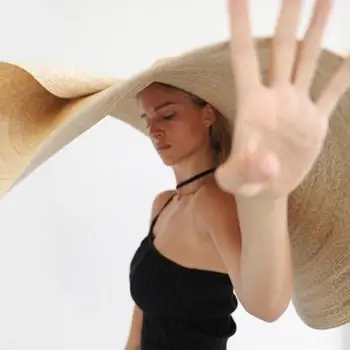 

Woman Collapsible Outdoor Travel Beach Oversized Sun Protection Hat Straw Cap Travel Beach Oversized Sun Protection Straw Cap
