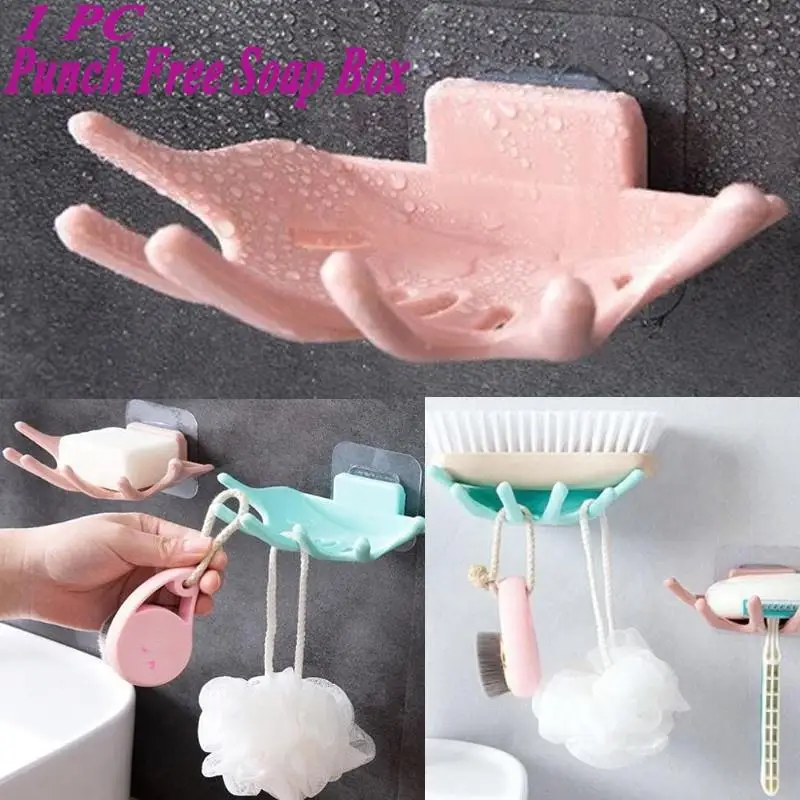 

Waterproof Soap Box Hand Shaped Soap Rack Colorful Soap Dish Useful Wall Hanging Storage Holder Suction Cup Portable Soap Stand