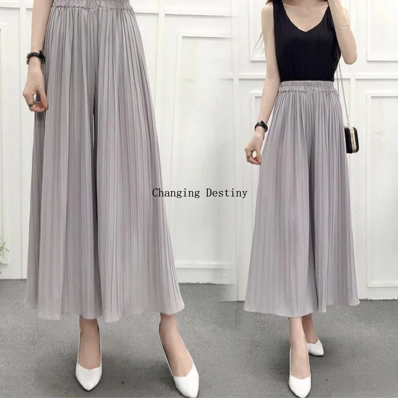 

Summer Ladies High Waist Pleated Chiffon Wide Leg Pants Female Fashion Three-dimensional Palace Pants Loose Bell Pants